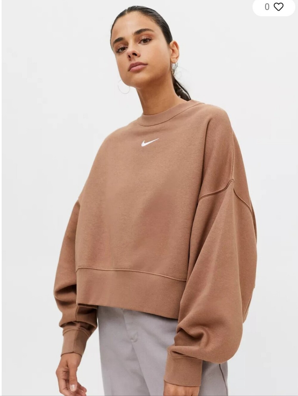 Nike Camel Brown Boxy Cropped Swoosh Sweatshirt